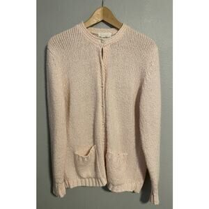 Vintage Womens Cardigan Size Large Pink Knit Pearl Button Up Granny Cottagecore